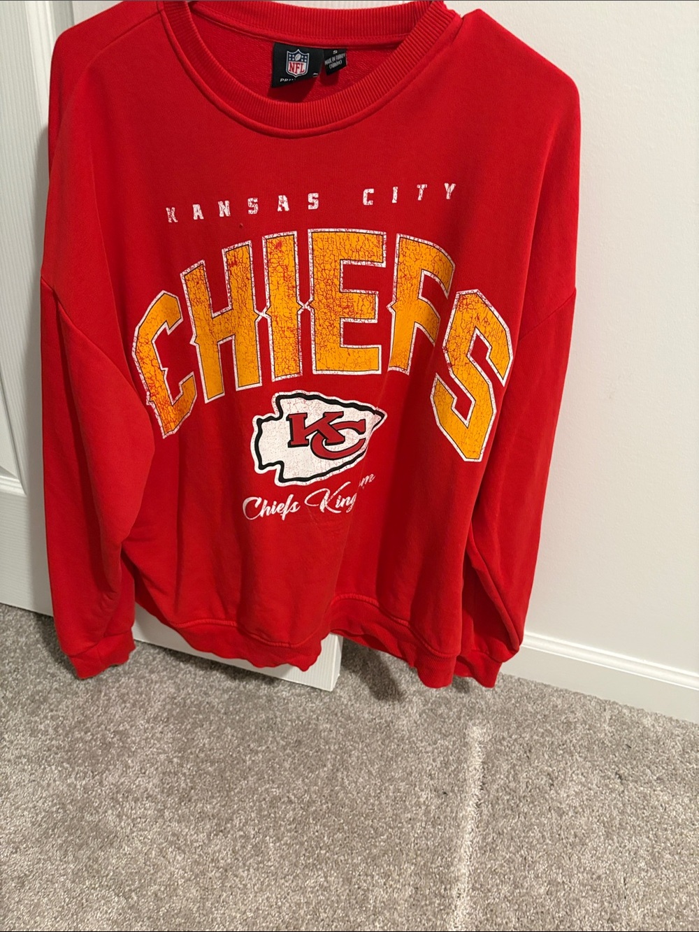 Primark Red Kansas City Chiefs Sweatshirt with Yellow Lettering